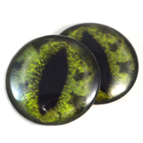 Green Alligator Handmade Glass Eyes 6mm to 40mm Jewelry Cabochon Art Doll Taxidermy Sculptures Polymer Clay Flat Domed Dragon Realistic