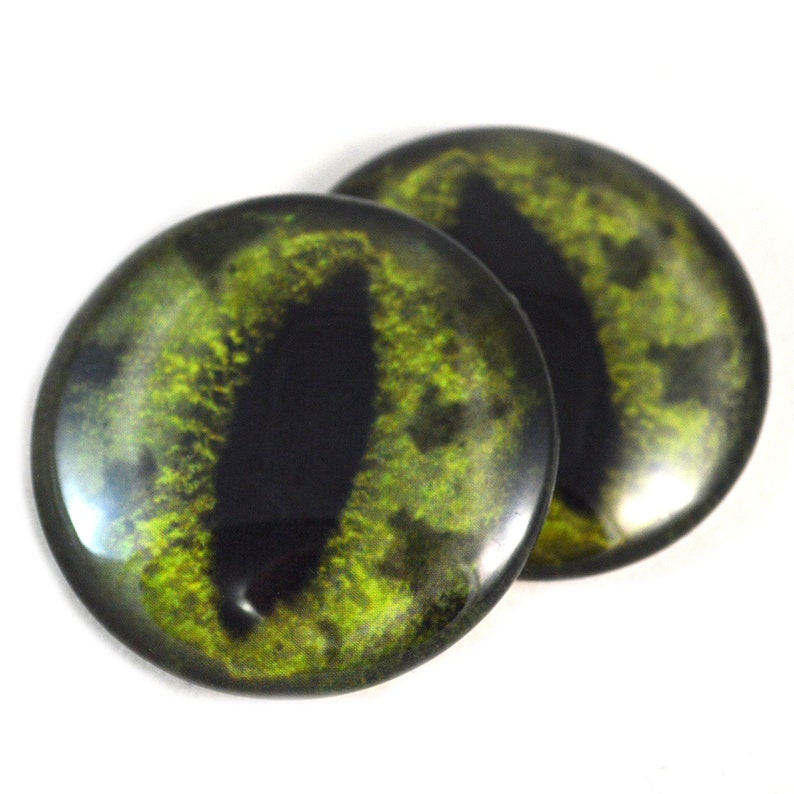 Green Alligator Handmade Glass Eyes 6mm to 40mm Jewelry Cabochon Art Doll Taxidermy Sculptures Polymer Clay Flat Domed Dragon Realistic image 1