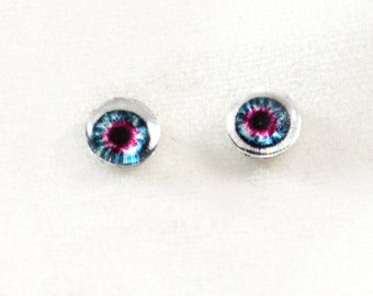6mm Blue and Pink Doll Eye Glass Cabochons - Tiny Glass Eyes for Doll or Jewelry Making - Set of 2
