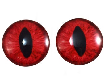 Red Cat Glass Eyes - Pick Your Size - Jewelry Making, Art Dolls, Taxidermy, Sculptures - Eyeball Flatback Domed Wine Dragon Cabochons Craft