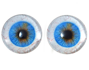 Blue Human Glass Doll Eyes with Whites 6mm to 40mm Jewelry Making Art Dolls Taxidermy Sculpture Polymer Clay Eyeball Flatback Domed Cabochon