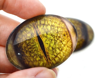 Swamp Creature Oval Glass Eyes - Choose Your Size: 13mmx18mm, 18mmx25mm, 30mmx40mm - Monster Art Doll Green - Fantasy Sculpture Flatblack
