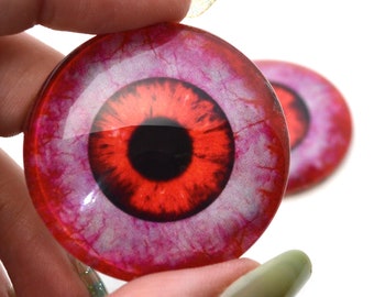 Bloody Red Zombie Glass Eyes 6mm to 60mm Horror Scary Halloween Prop Jewelry Making Art Doll Parts Taxidermy Sculpture Flatback Domed Cabs