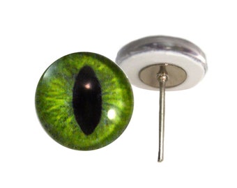 Dark Lime Green Cat Glass Eyes On Wire Pin Posts for Needle Felting Doll Making, Taxidermy, Jewelry - 6mm, 8mm, 10mm, 12mm, 14mm, 16mm