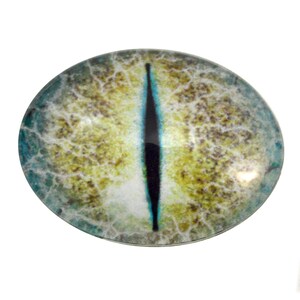 Yellow and Blue Crackle Dragon Oval Glass Eyes Choose Your Size: 13mmx18mm, 18mmx25mm, 30mmx40mm Art Doll Eyes Fantasy Sculpture Flat image 3
