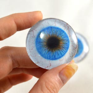 40mm Extra Large Blue Human Glass Eyes with White Pair for Jewelry Making or Art Doll Sculptures Big Eyeball Flatback Domed Circle Cabochons