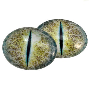 Blue and Yellow Crackling Dragon Oval Glass Eyes Choose Your Size: 13mmx18mm, 18mmx25mm, 30mmx40mm - Art Doll Eyes - Fantasy Sculpture Flat
