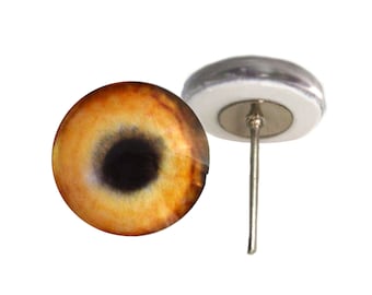 Light brown Wolf Glass Eyes On Wire Pin Posts Needle Felting Doll Making Supplies - Sizes 4mm to 16mm