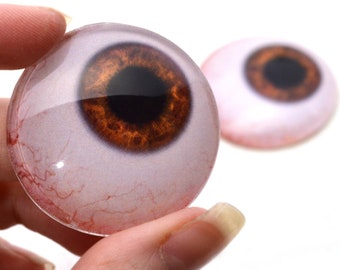 Side Glance Brown Human Glass Eyes 6mm to 60mm Jewelry Making Art Doll Parts Taxidermy Sculpture Bloodshot Eyeball Flatback Domed Cabochons