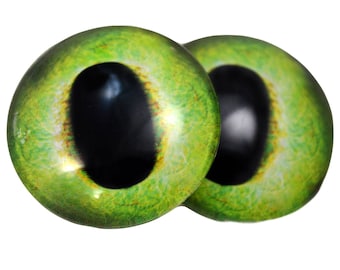 Vriendelijke groene dragon glazen ogen - kies uw maat - voor het maken van sieraden, kunstpoppen, taxidermie, sculpturen koepelvormige platte rug 16 mm 30 mm 25 mm 40 mm