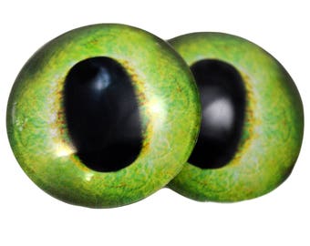 Friendly Green Dragon Glass Eyes - Pick Your Size - for Jewelry Making, Art Dolls, Taxidermy, Sculptures Domed Flat Back 6mm to 40mm