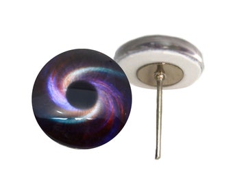 Rainbow Spiral Galaxy Glass Eyes On Wire Pin Post for Needling Making Supplies - Sizes 6mm, 8mm, 10mm, 12mm, 14mm, 16mm