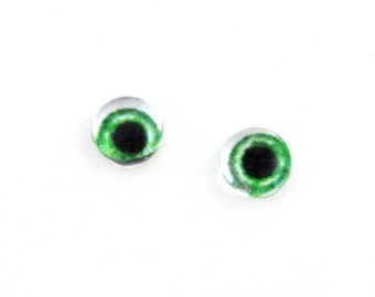 6mm large vert poupée des yeux de verre Cabochons - petits yeux en verre pour bijoux ou fabrication de poupée - lot de 2