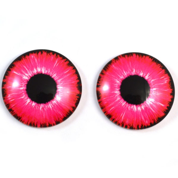 Bright Neon Pink Enchanted Doll Eyes Glass Cabochons 6mm - 40mm Jewelry Art Taxidermy Sculpture Domed Flatback Unique Blythe Craft Eye Chips