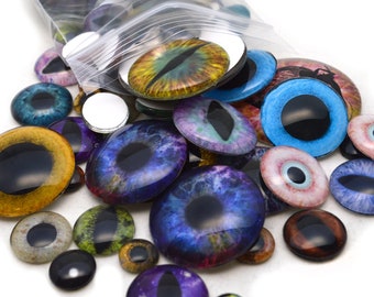 Half Pound Mixed Lot 8 Oz  Glass Eyes Overstock Wholesale Cabochons Random Designs and Sizes for Dolls Sculptures Taxidermy Jewelry Making