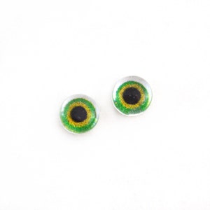 Cabochões de olhos de vidro para boneca verde e amarela de 6 mm - Olhos de vidro minúsculos para fazer joias ou bonecas - Conjunto de 2