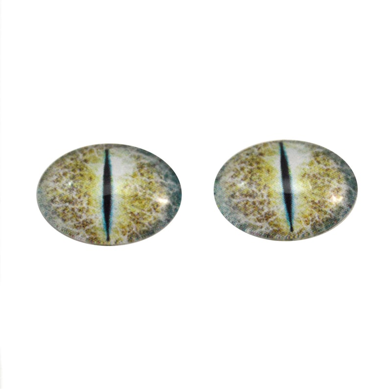 Yellow and Blue Crackle Dragon Oval Glass Eyes Choose Your Size: 13mmx18mm, 18mmx25mm, 30mmx40mm Art Doll Eyes Fantasy Sculpture Flat image 8