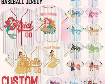 Personalized Fantasy Princess Baseball Jersey, Custom Name Button Down Shirt Collection, Youth Adult Sports Top, Theme Park Birthday Gift