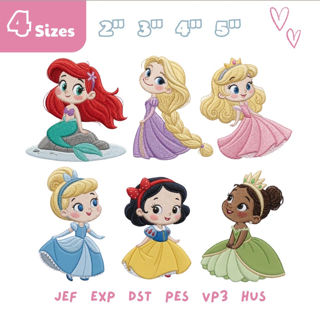 Cute Princess Embroidery Design Bundle, Princess Machine Embroidery ...