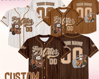 Personalized Brown Tow Truck Baseball Jersey, Custom Name Button Down Shirt Collection, Youth Adult Sports Top, Theme Park Birthday Gift