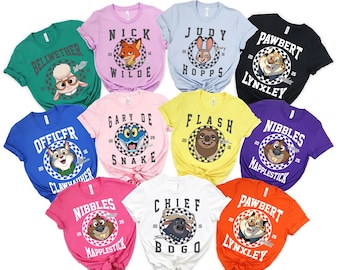 Disney Zootopia 2 Checkerboard Shirt, Judy Hopps Nick Gary Nibbles Bogo Shirt, Disney Zootopia Group Tee, Disneyland Family Matching Tee