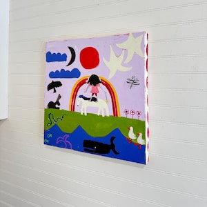 ELEANOR&#39;S WORLD – Dreamy Hand-Painted Nursery Art on Canvas | Whimsical Rainbow & Animal Scene