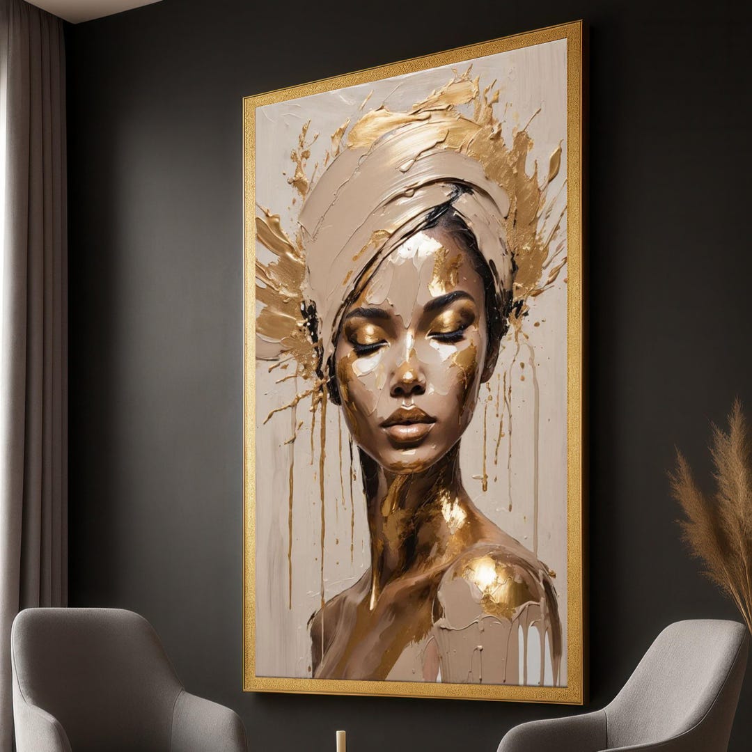 Gold Abstract Woman Portrait Canvas: Modern Glam Art - Etsy