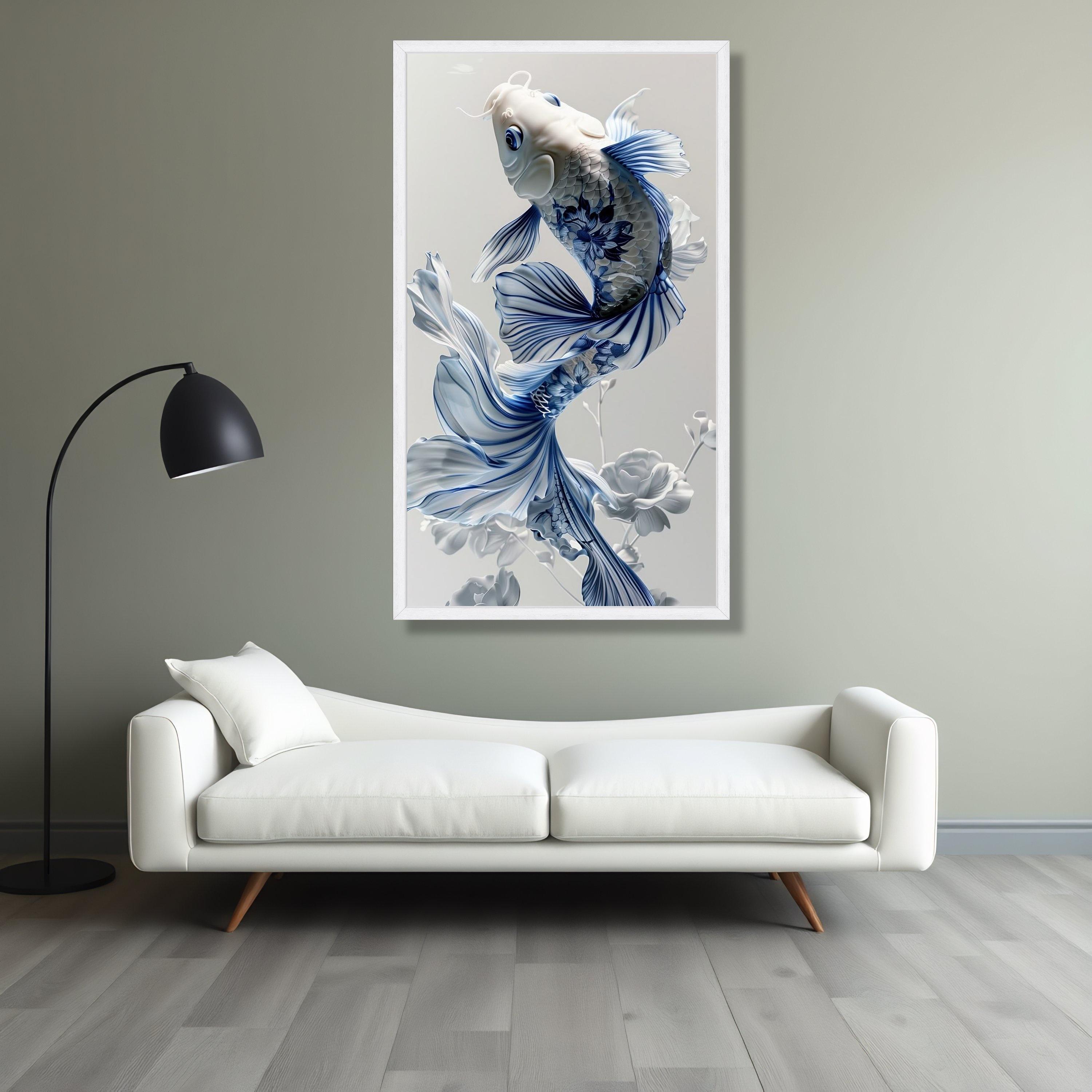 Blue and White Koi Fish Canvas Print: Elegant Asian Wall Art - Etsy