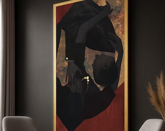 Romantic Couple Embrace Canvas Art: Modern Figurative Silhouette