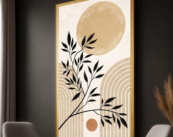 Minimalistisk botanisk canvastavla: Abstrakt geometrisk design, redo att hängas upp