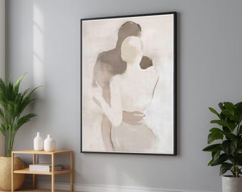 Abstract Couple Embrace Canvas: Modern Minimalist Silhouette Wall Art