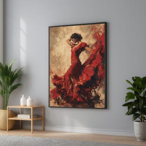 Flamenco Tänzerin Leinwandkunst: Rotes Kleid Abstrakte Spanische Malerei