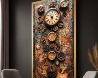Steampunk Clock Gears Canvas Art: Vintage Timepiece Design