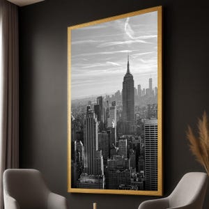 Black and White New York City Skyline Canvas Wall Art, Empire State Building Print, Urban Landscape Decoration, Modern Cityscape Canvas