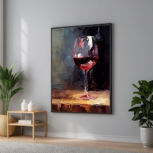 Red Wine Glass Canvas Art: Abstract Bar & Dining Room Decor