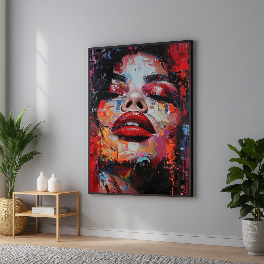 Abstract Red Lips Portrait Canvas, Modern Expressionism Wall Art - Etsy