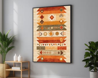 Southwestern Geometric Canvas Wall Art: Boho Earth Tone Decor