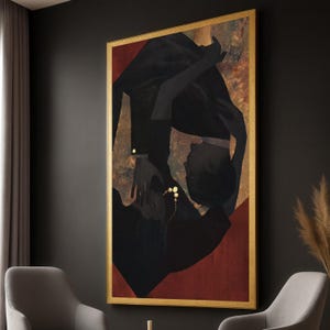 Romantic Couple Embrace Canvas Art: Modern Figurative Silhouette