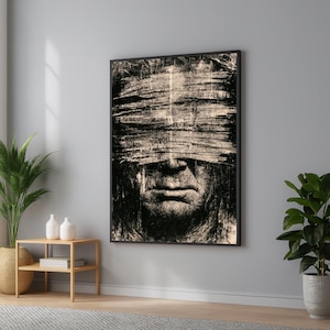 Abstract Monochrome Face Canvas, Modern Expression Art, Living Room Wall Decor