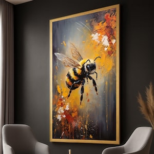 Abstract Bumblebee Canvas Art: Vibrant Floral Bee Painting