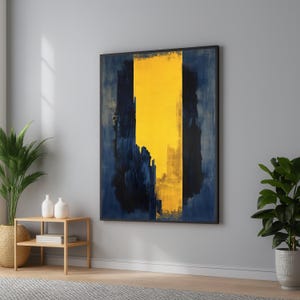 Bold Abstract Canvas Wall Art, Navy Blue and Yellow Modern Painting, Contemporary Geometric Decor, Large Statement Art for Living Room