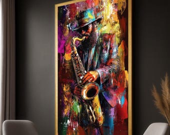 Vibrant Jazz Saxophonist Canvas Art: Modern Urban Home Decor