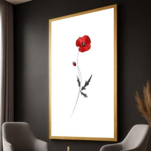 Red Poppy Canvas Print: Minimalist Floral Wall Art, Modern Botanical Decor