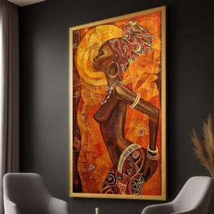 African Woman Profile Canvas, Tribal Art Wall Decor, Ethnic Canvas Painting, Cultural Home Decoration, Boho Chic Wall Art