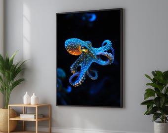 Vibrant Blue Octopus Canvas Print: Marine Animal Wall Art