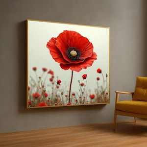 Vibrant Red Poppy Flower Canvas, Floral Wall Art, Nature Botanical Print, Bold Garden Decoration, Home Living Room Canvas