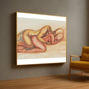 Intimate Abstract Embrace Canvas, Loving Couple Art, Sensual Wall Decor, Modern Expressionist Canvas, Romantic Bedroom Artwork