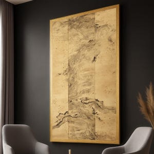 Abstract River Canvas Art: Vintage Japanese Ink Landscape, Ready to Hang