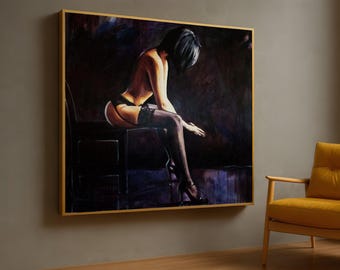 Sensual Woman Canvas Art, Dark Mood Interior Decor