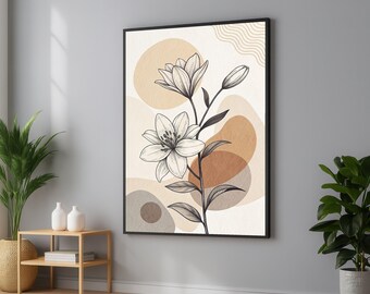 Obraz na płótnie z motywem lilii: Elegancka ilustracja botaniczna, gotowa do powieszenia